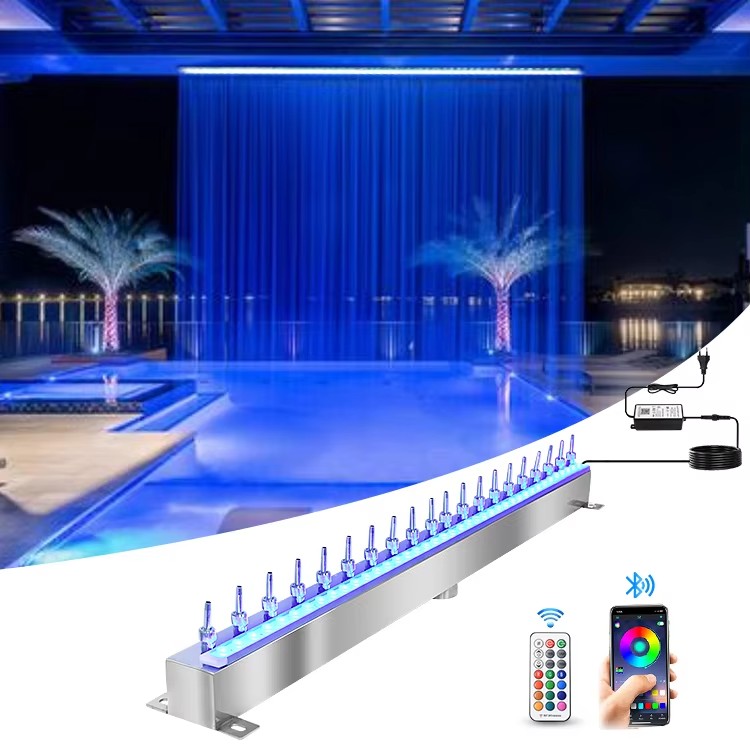 Cortina de lluvia LED azul en piscina